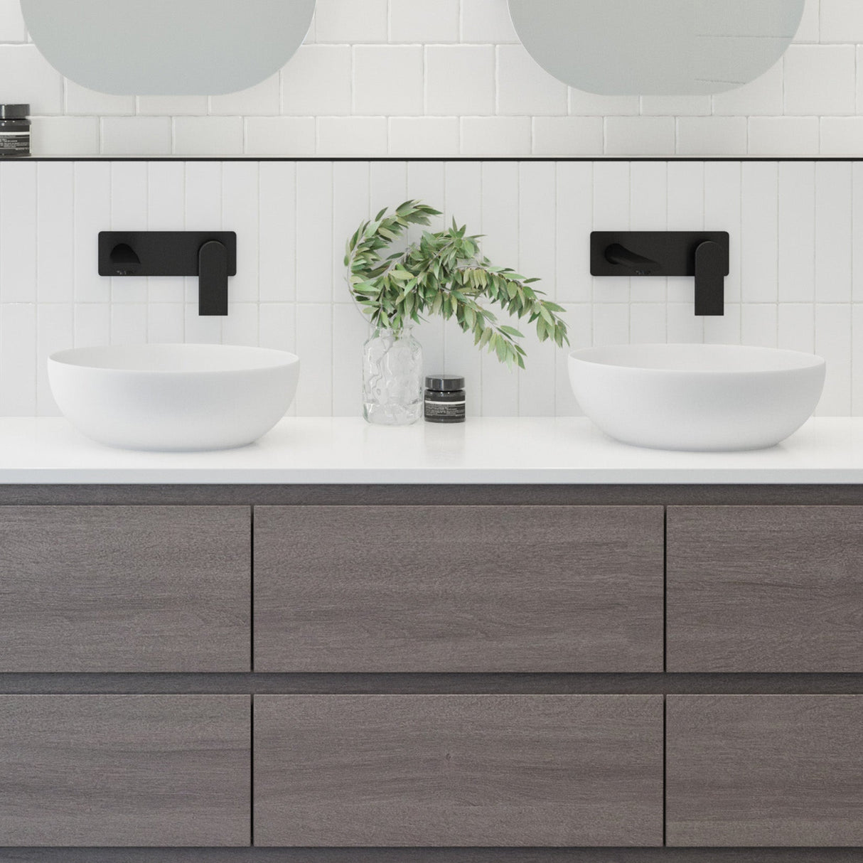 A lifestyle image of Timberline's Jessie Basin 320mm White Matt