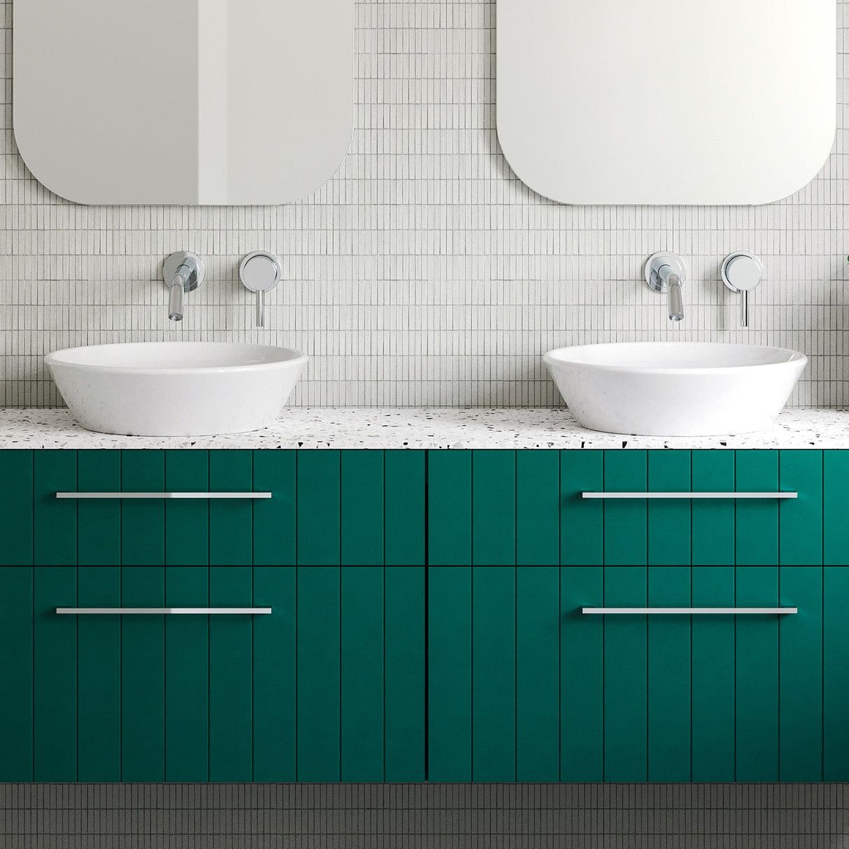 A lifestyle image of Timberline's Jupiter Basin 450mm White Gloss