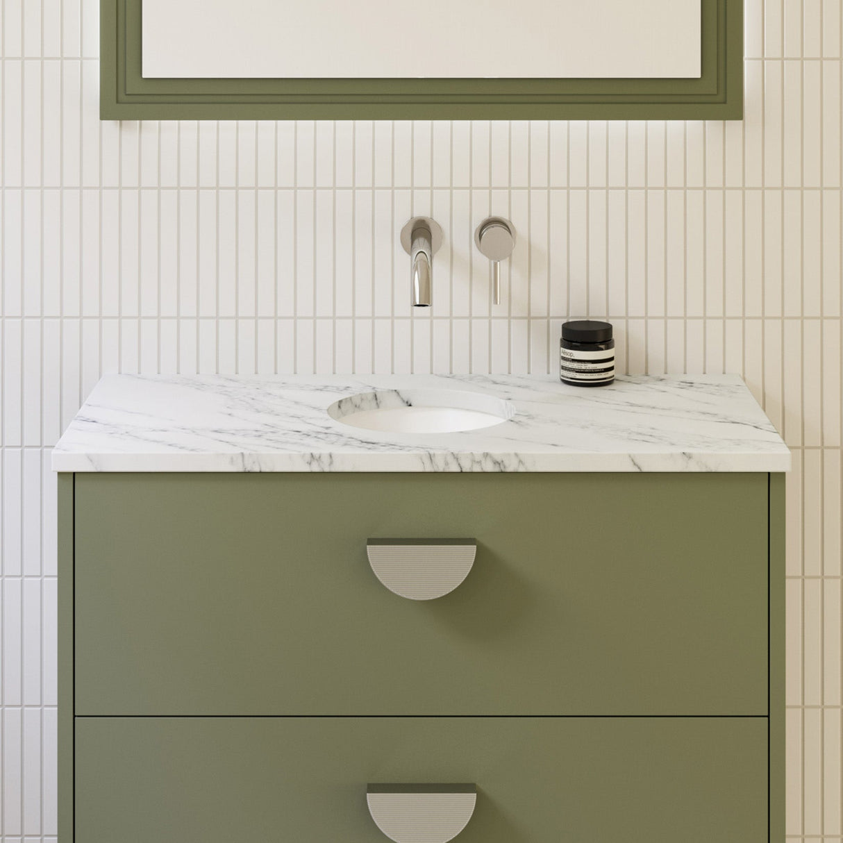 A lifestyle image of Timberline's Mini Round Undermount Basin 260mm White Gloss