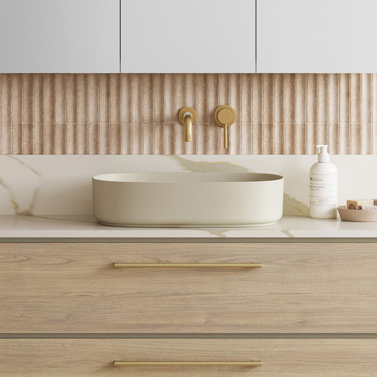 A lifestyle image of Timberline's Myrtle Basin 550mm Ivory Matt