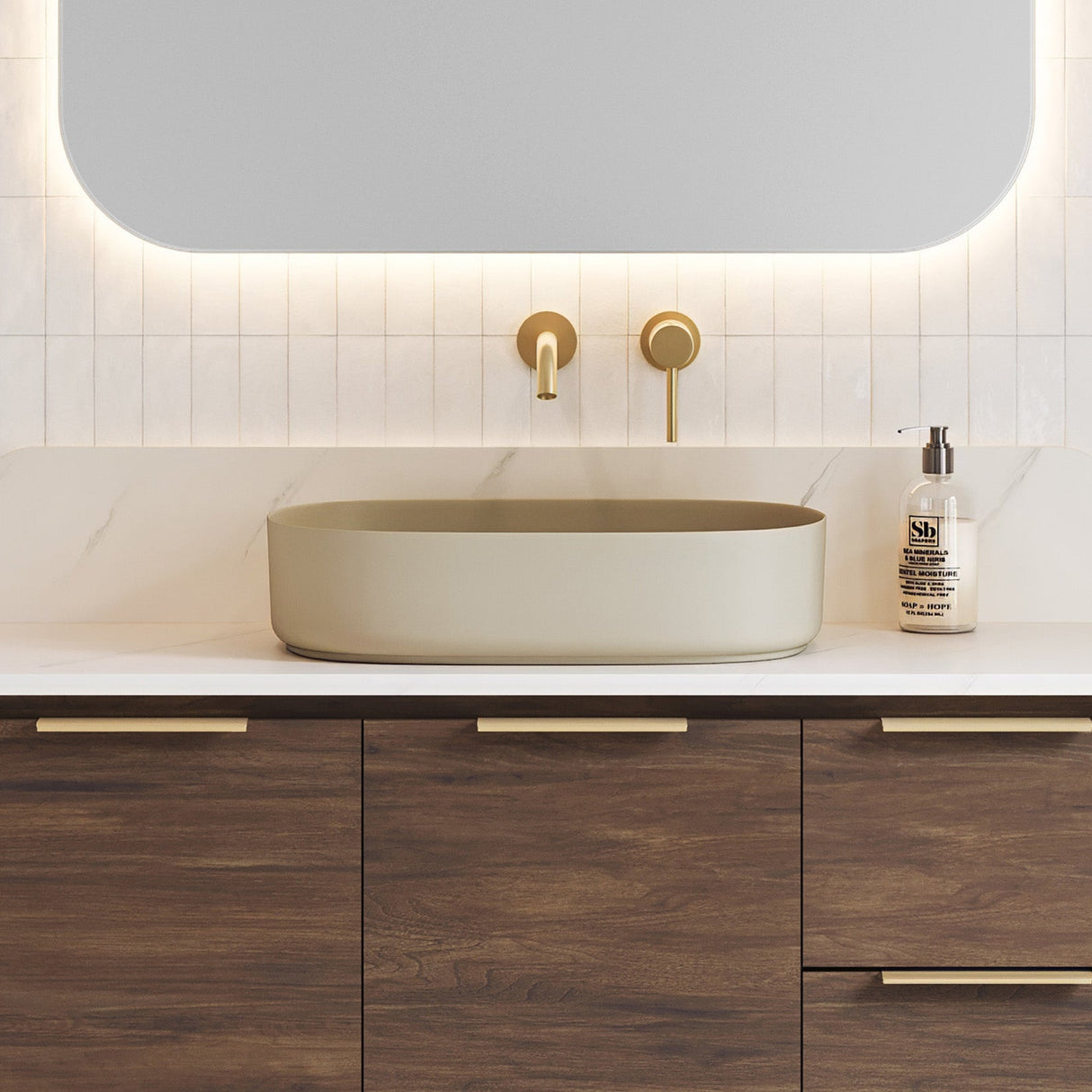 A lifestyle image of Timberline's Myrtle Basin 550mm Ivory Matt