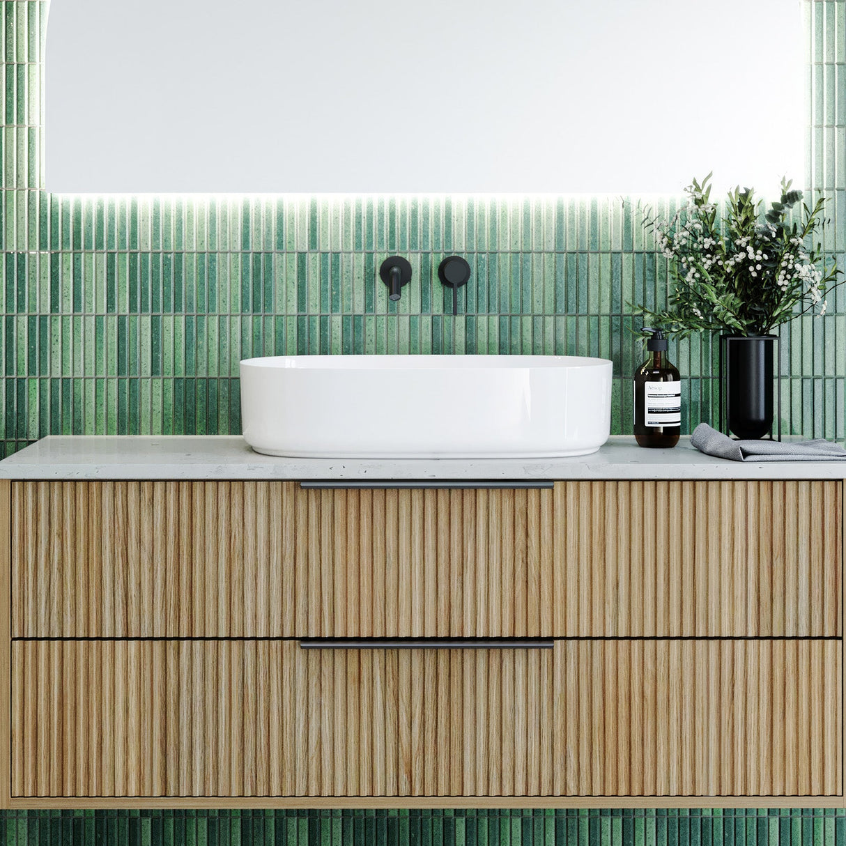 A lifestyle image of Timberline's Myrtle Basin 550mm White Gloss