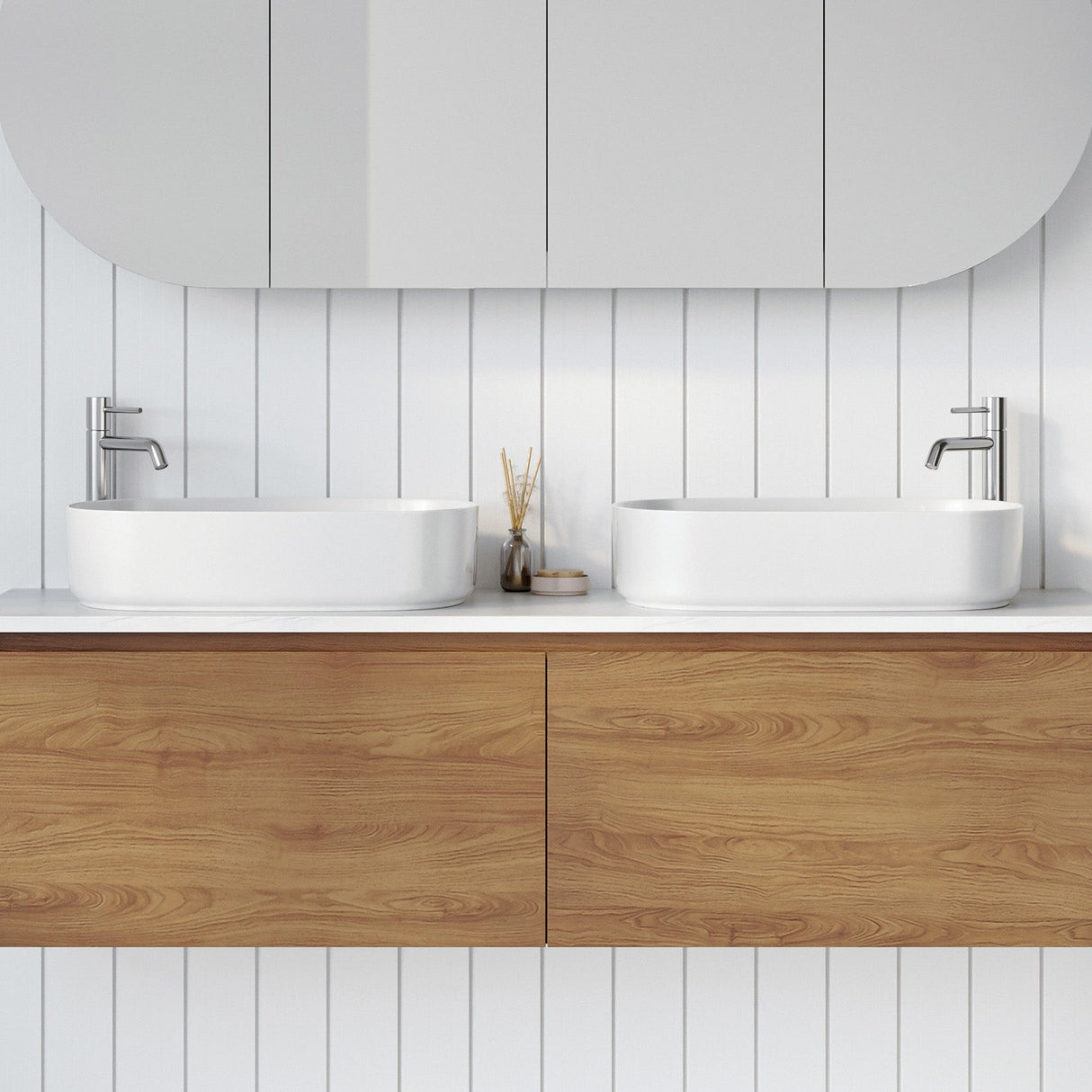 A lifestyle image of Timberline's Myrtle Basin 550mm White Gloss