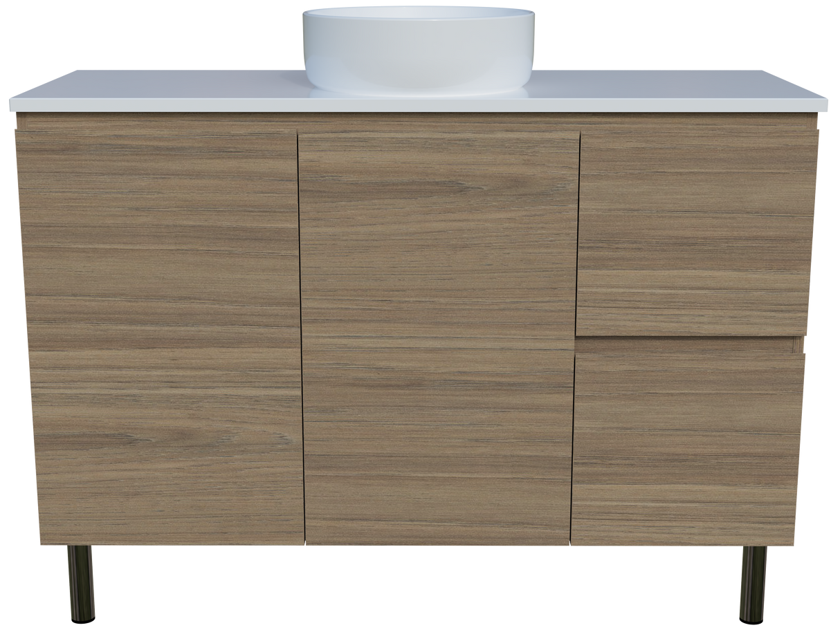 Nevada Vanity 1200mm Centre White Gloss Above Counter Basin SilkSurface Top On Legs (NEV-V-1200-C-SSA-L)