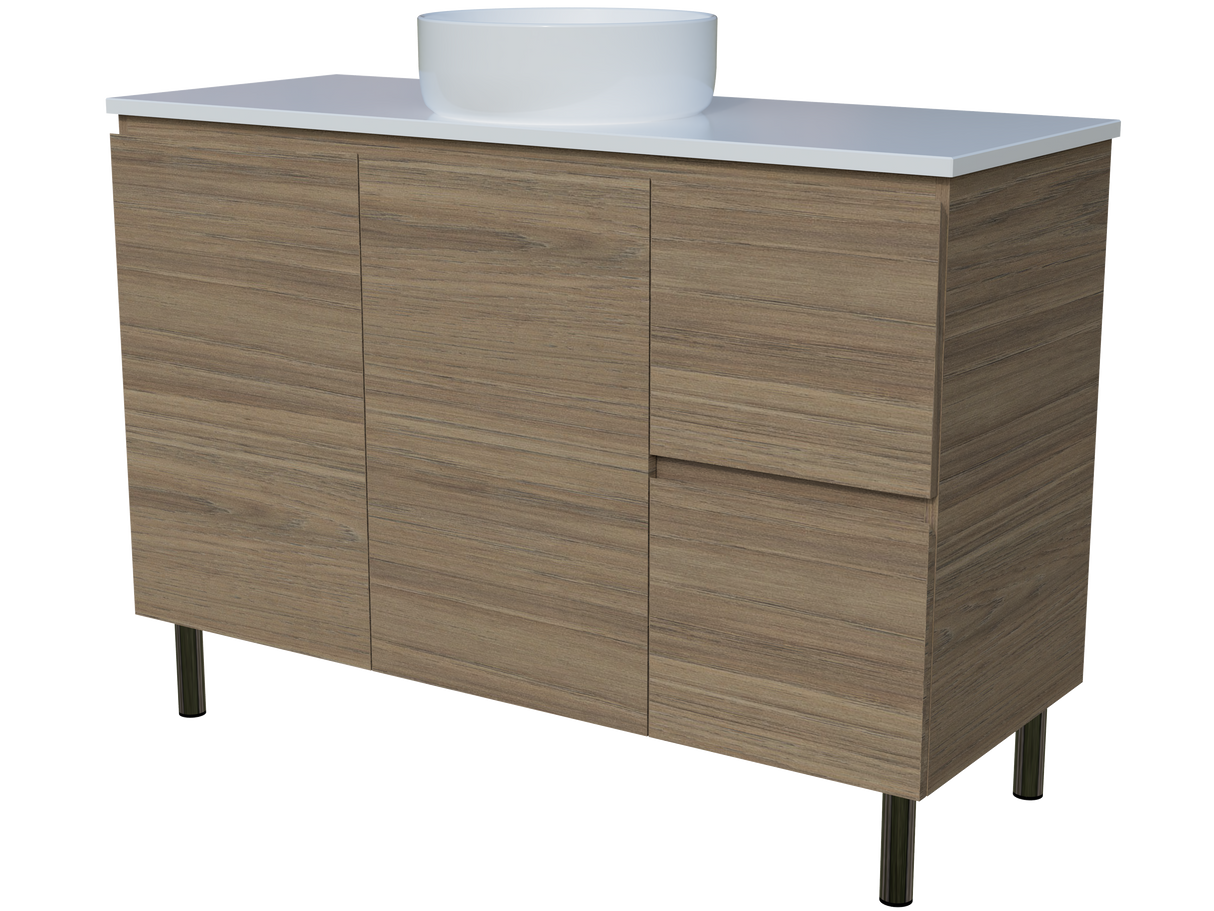Nevada Vanity 1200mm Centre White Gloss Above Counter Basin SilkSurface Top On Legs (NEV-V-1200-C-SSA-L)