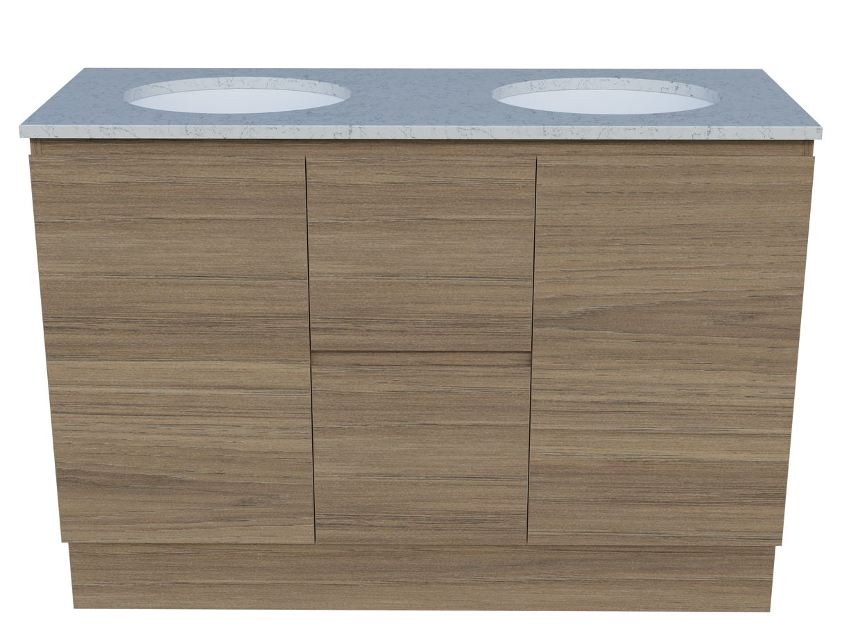 Nevada Vanity 1200mm Double White Gloss Under Counter Basins SilkSurface Top Floor standing (NEV-V-1200-D-SSU-F)
