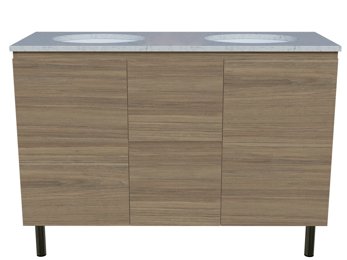 Nevada Vanity 1200mm Double White Gloss Under Counter Basins SilkSurface Top On Legs (NEV-V-1200-D-SSU-L)