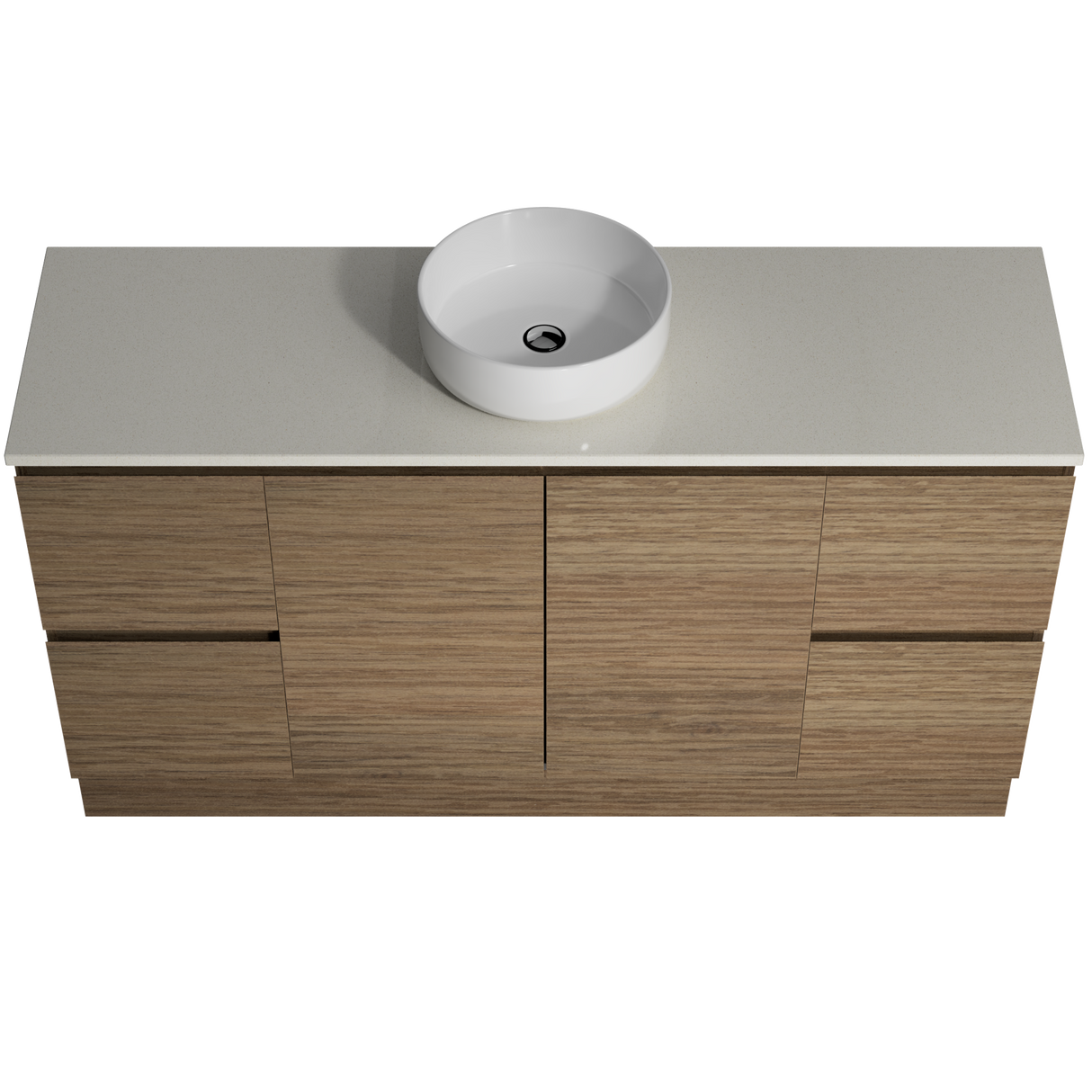 Nevada Vanity 1500mm Centre White Gloss Above Counter Basin SilkSurface Top Floor standing (NEV-V-1500-C-SSA-F)