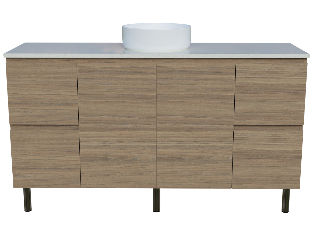 Nevada Vanity 1500mm Centre White Gloss Above Counter Basin SilkSurface Top On Legs (NEV-V-1500-C-SSA-L)