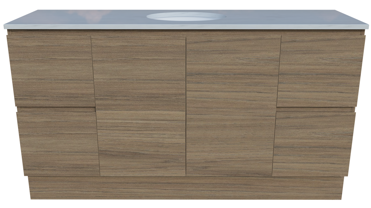Nevada Vanity 1500mm Centre White Gloss Under Counter Basin SilkSurface Top Floor standing (NEV-V-1500-C-SSU-F)