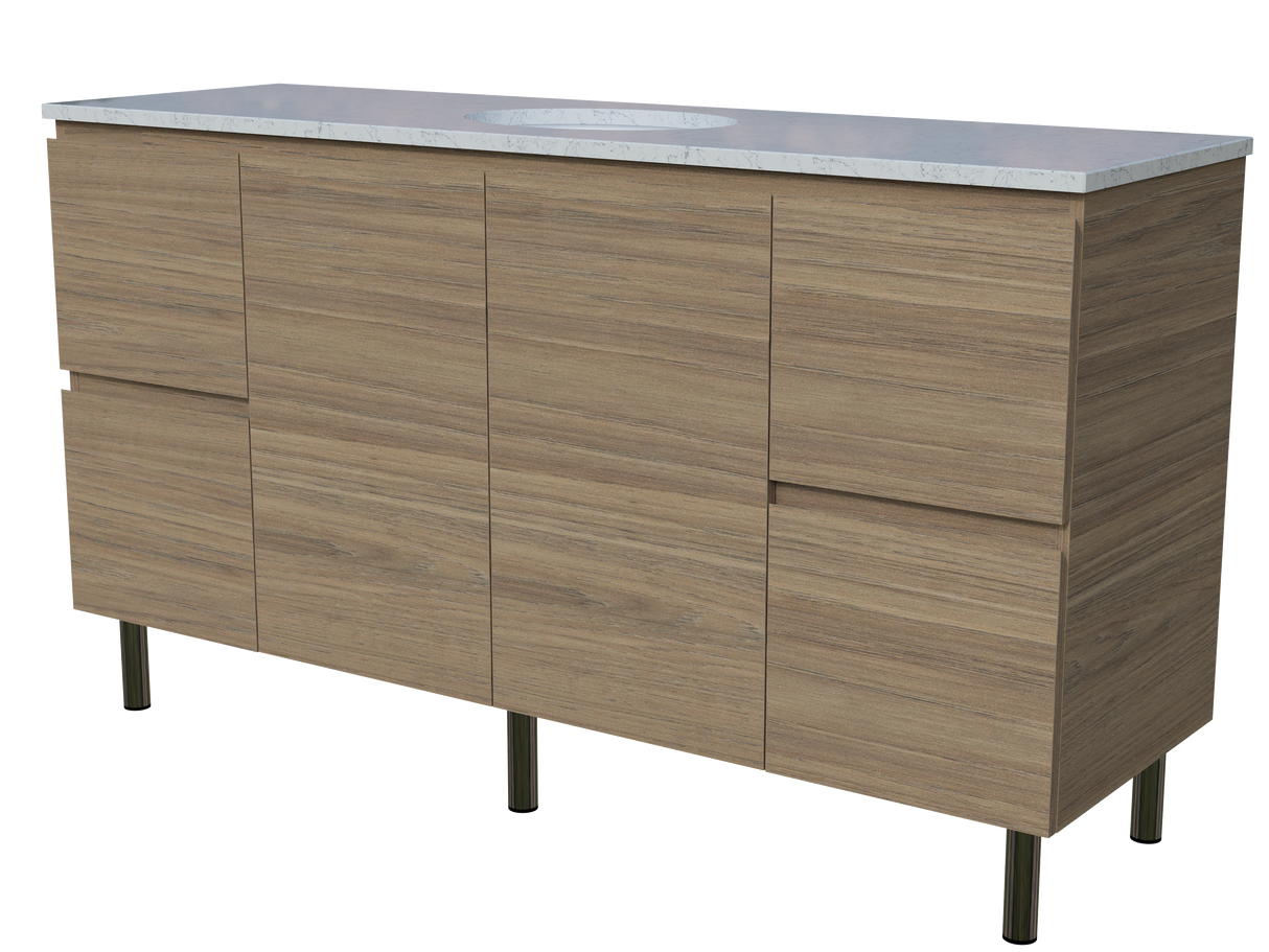 Nevada Vanity 1500mm Centre White Gloss Under Counter Basin SilkSurface Top On Legs (NEV-V-1500-C-SSU-L)