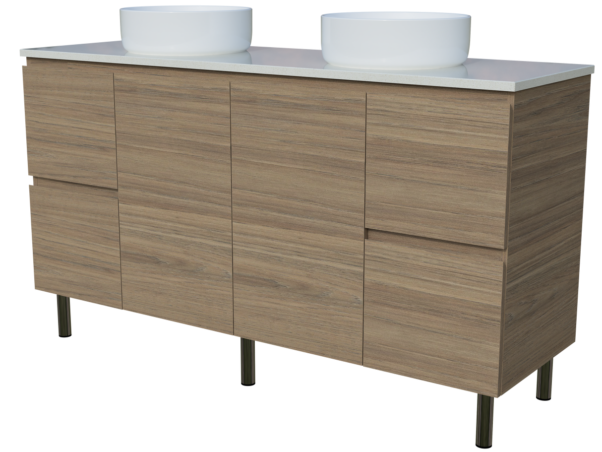 Nevada Vanity 1500mm Double White Gloss Above Counter Basins SilkSurface Top On Legs (NEV-V-1500-D-SSA-L)