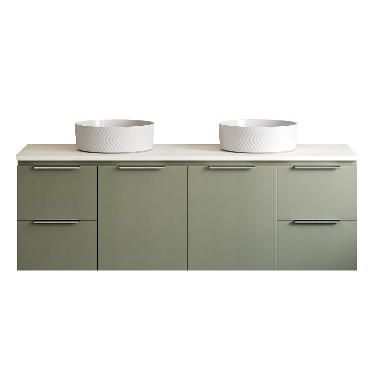 Nevada Vanity 1500mm Double White Gloss Above Counter Basins SilkSurface Top Wall hung (NEV-V-1500-D-SSA-W)