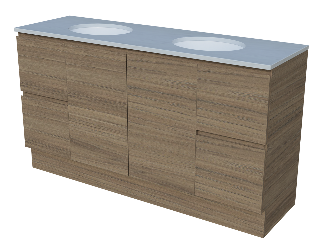 Nevada Vanity 1500mm Double White Gloss Under Counter Basins SilkSurface Top Floor standing (NEV-V-1500-D-SSU-F)