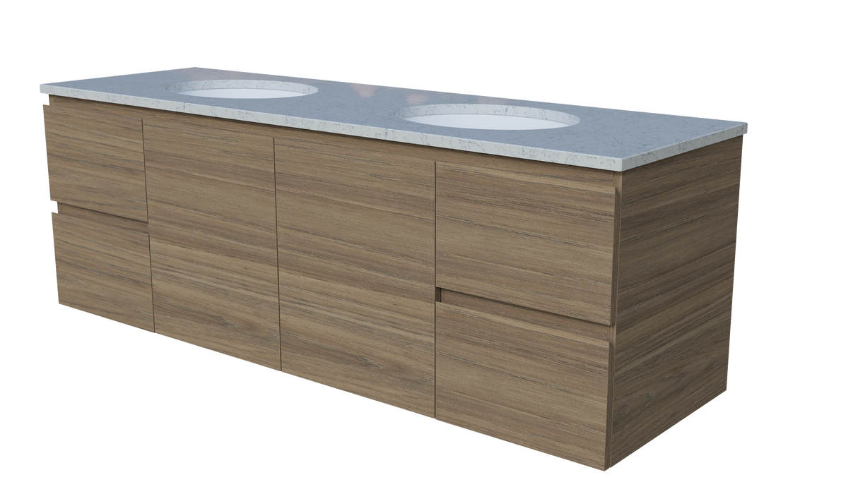Nevada Vanity 1500mm Double White Gloss Under Counter Basins SilkSurface Top Wall hung (NEV-V-1500-D-SSU-W)