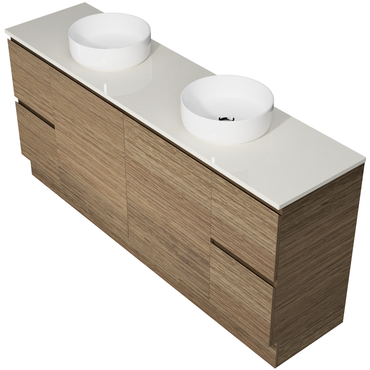 Nevada Vanity 1800mm Double White Gloss Above Counter Basins SilkSurface Top Floor standing (NEV-V-1800-D-SSA-F)