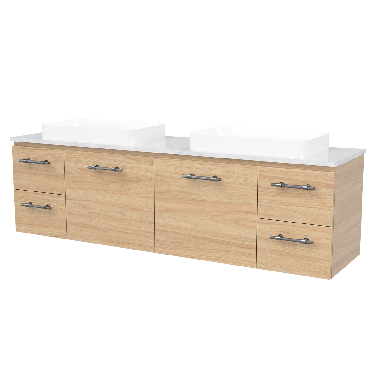 Nevada Vanity 1800mm Double White Gloss Above Counter Basins SilkSurface Top Wall hung (NEV-V-1800-D-SSA-W)