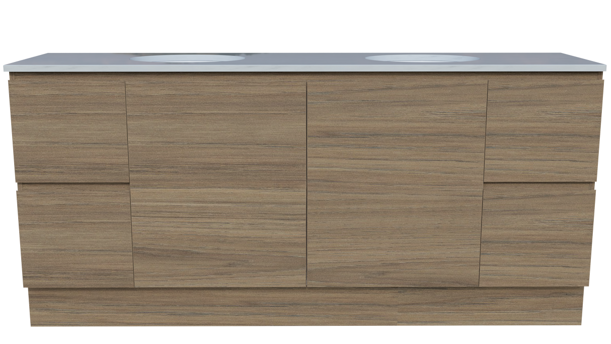Nevada Vanity 1800mm Double White Gloss Under Counter Basins SilkSurface Top Floor standing (NEV-V-1800-D-SSU-F)