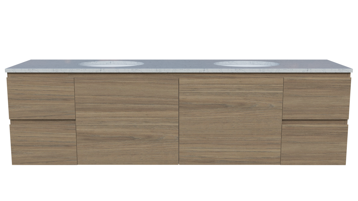 Nevada Vanity 1800mm Double White Gloss Under Counter Basins SilkSurface Top Wall hung (NEV-V-1800-D-SSU-W)