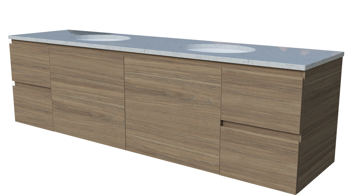 Nevada Vanity 1800mm Double White Gloss Under Counter Basins SilkSurface Top Wall hung (NEV-V-1800-D-SSU-W)