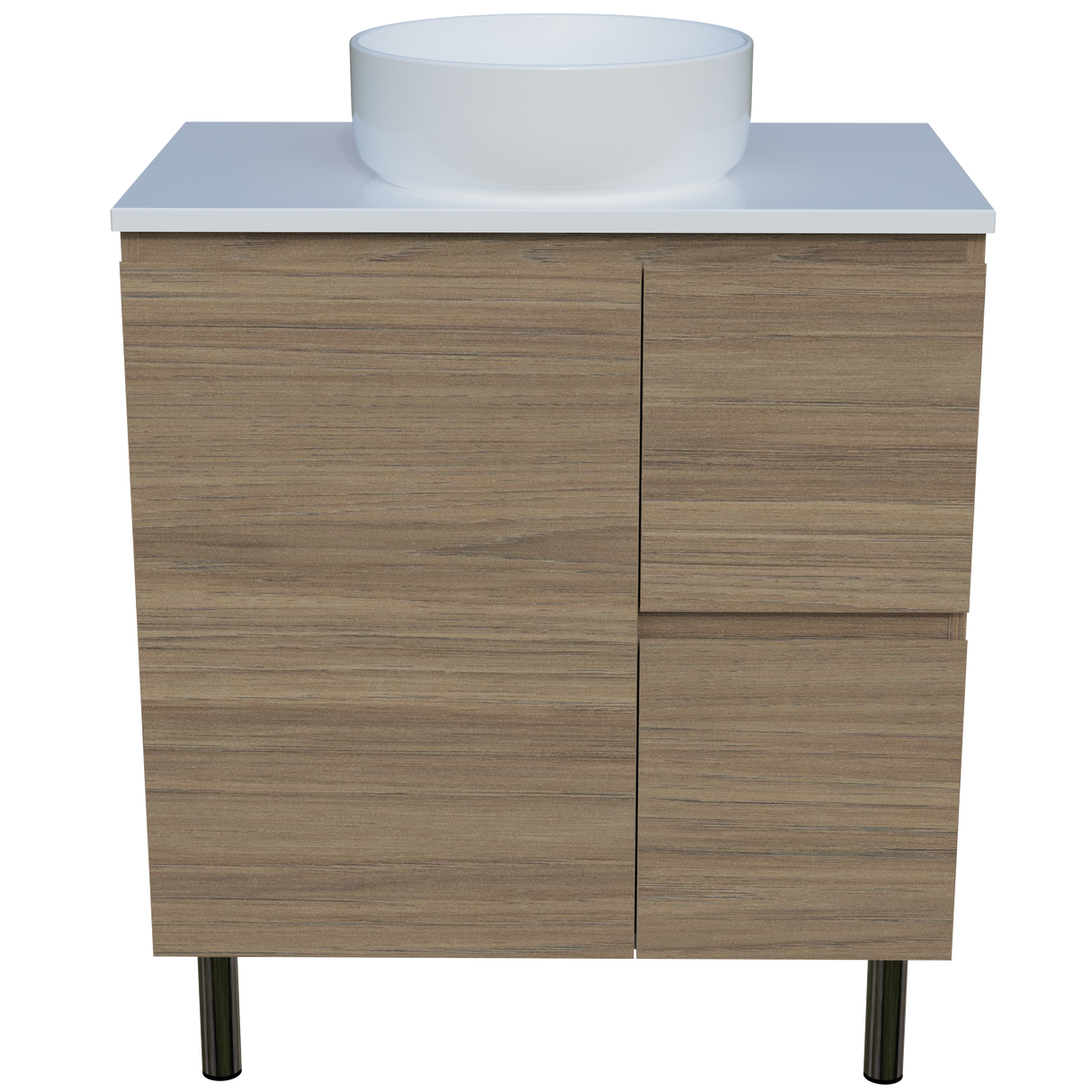 Nevada Vanity 750mm Centre White Gloss Above Counter Basin SilkSurface Top On Legs (NEV-V-750-C-SSA-L)