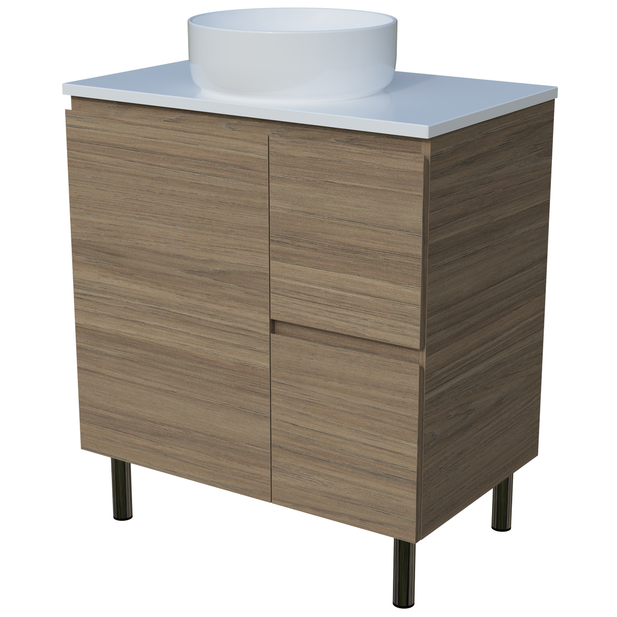 Nevada Vanity 750mm Centre White Gloss Above Counter Basin SilkSurface Top On Legs (NEV-V-750-C-SSA-L)