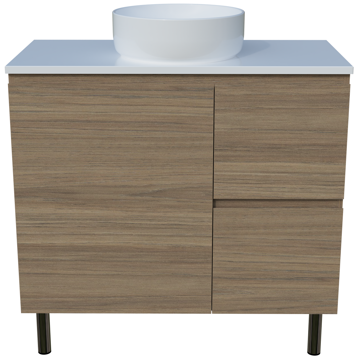 Nevada Vanity 900mm Centre White Gloss Above Counter Basin SilkSurface Top On Legs (NEV-V-900-C-SSA-L)