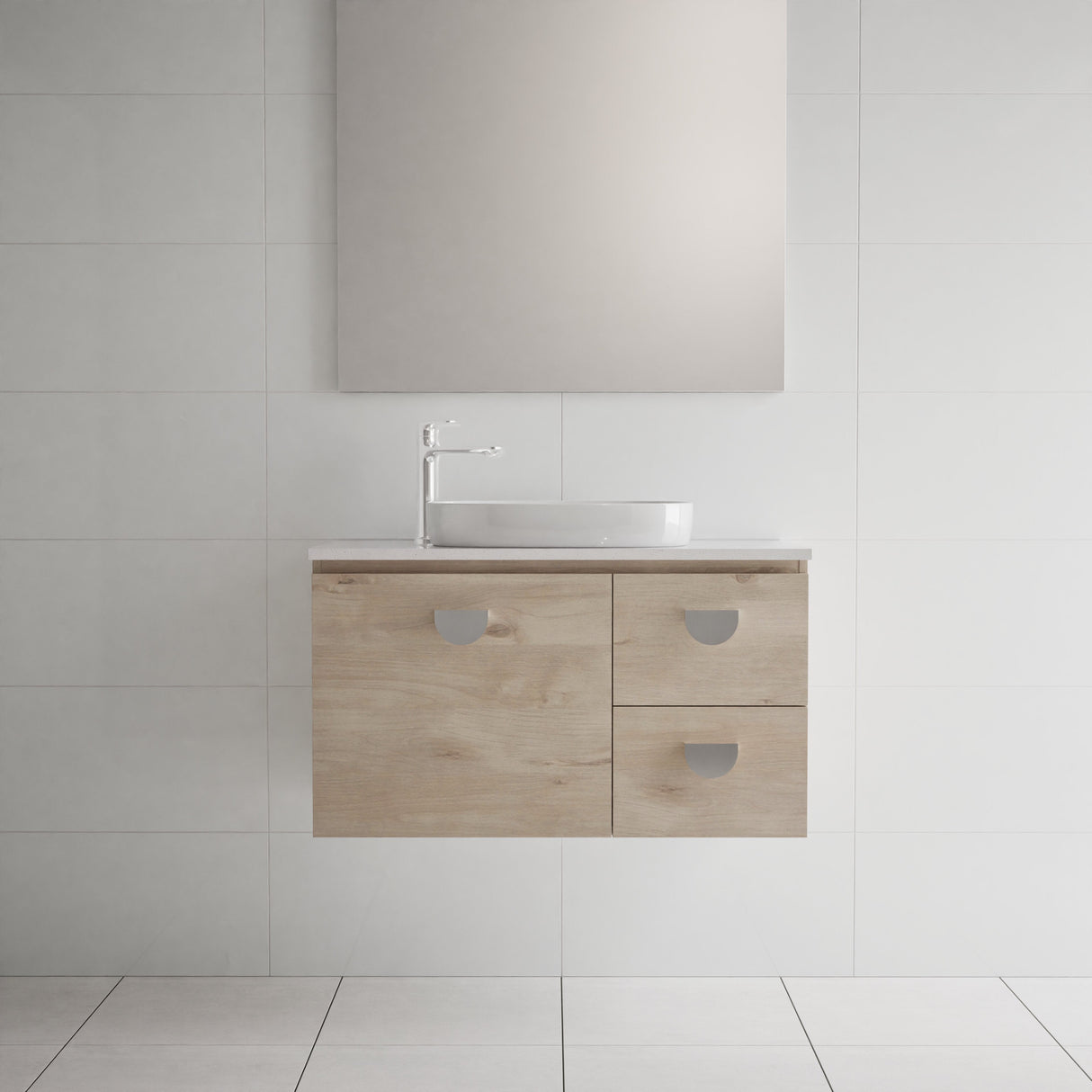 Nevada Vanity 900mm Centre White Gloss Above Counter Basin SilkSurface Top Wall hung (NEV-V-900-C-SSA-W)