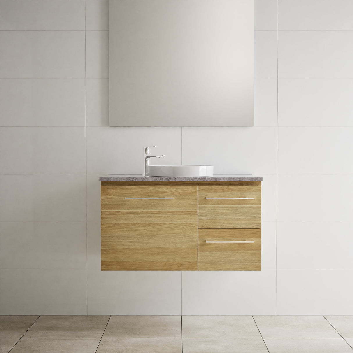 Nevada Vanity 900mm Centre White Gloss Above Counter Basin SilkSurface Top Wall hung (NEV-V-900-C-SSA-W)