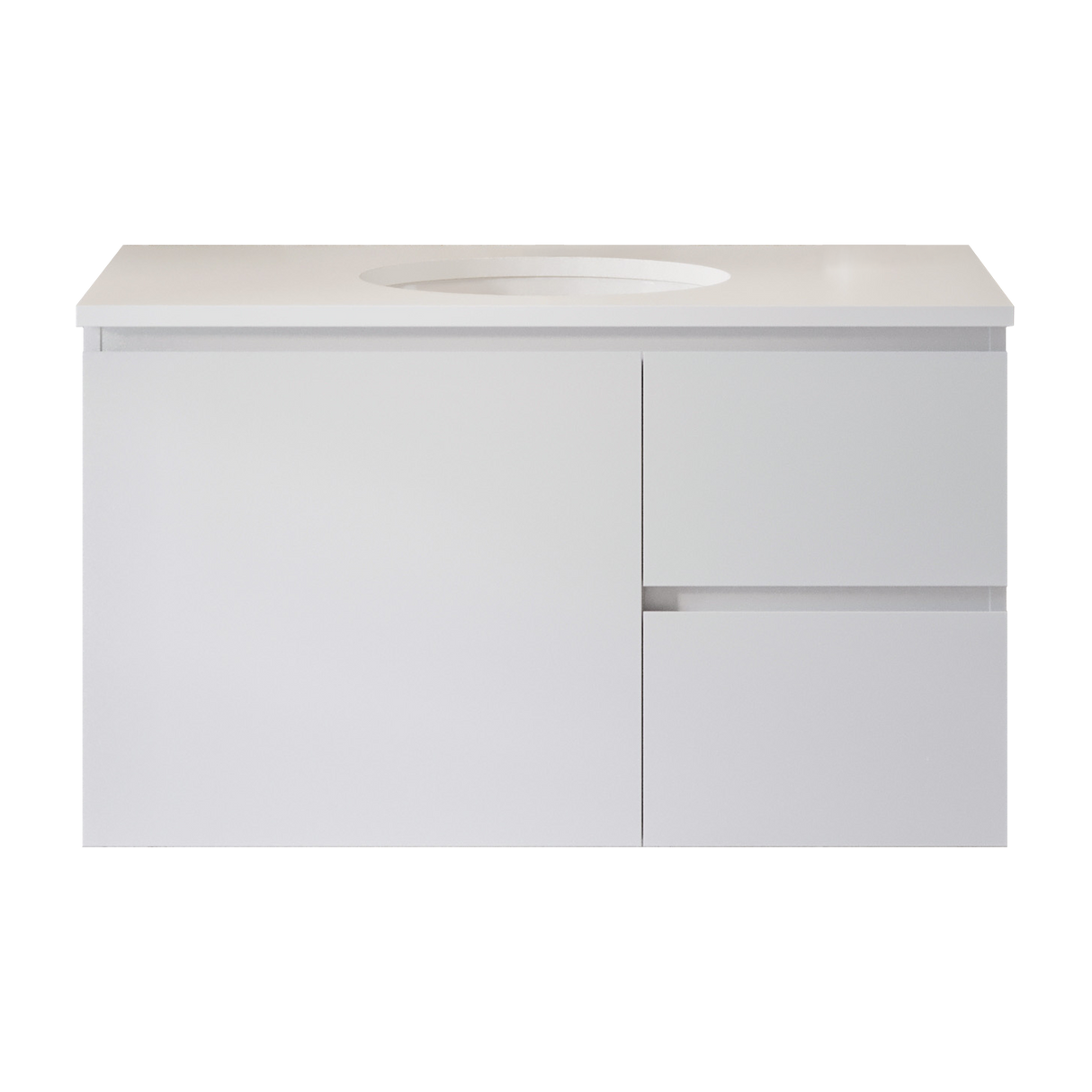 Nevada Vanity 900mm Centre White Gloss Under Counter Basin SilkSurface Top Wall hung (NEV-V-900-C-SSU-W)