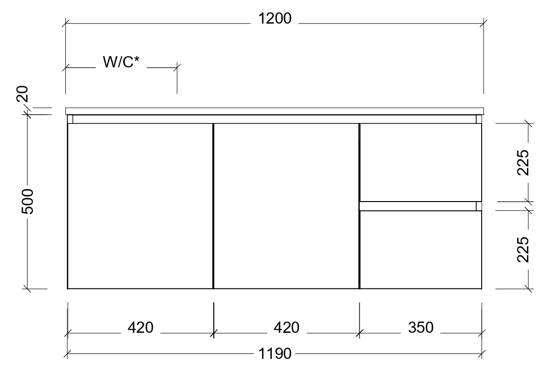 Nevada cabinet only 1200mm left bowl wall hung