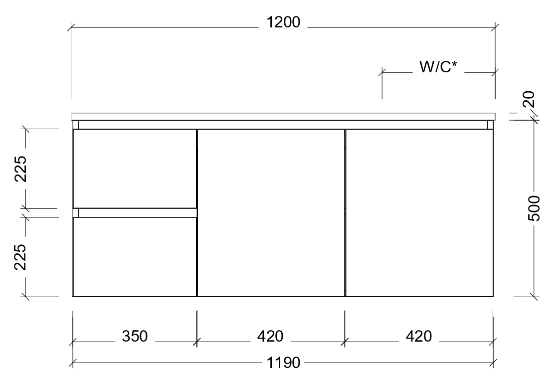Nevada cabinet only 1200mm right bowl wall hung