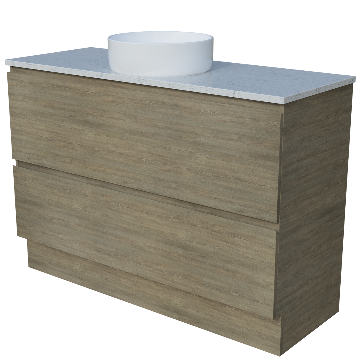 Nevada Plus Vanity 1200mm Centre White Gloss Above Counter Basin SilkSurface Top Floor standing (NEVP-V-1200-C-SSA-F)