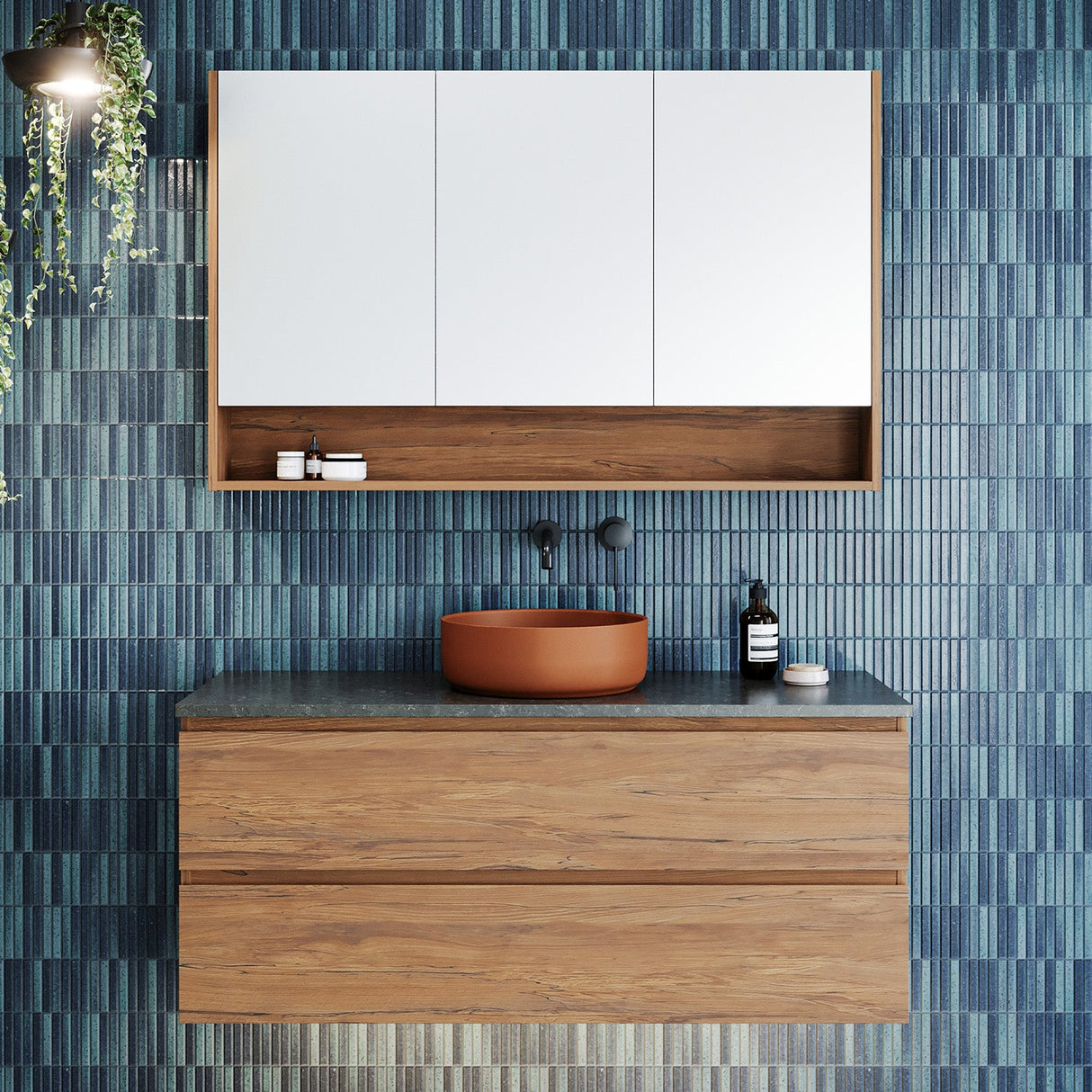 Nevada Plus Vanity 1200mm Centre White Gloss Above Counter Basin SilkSurface Top Wall hung (NEVP-V-1200-C-SSA-W)