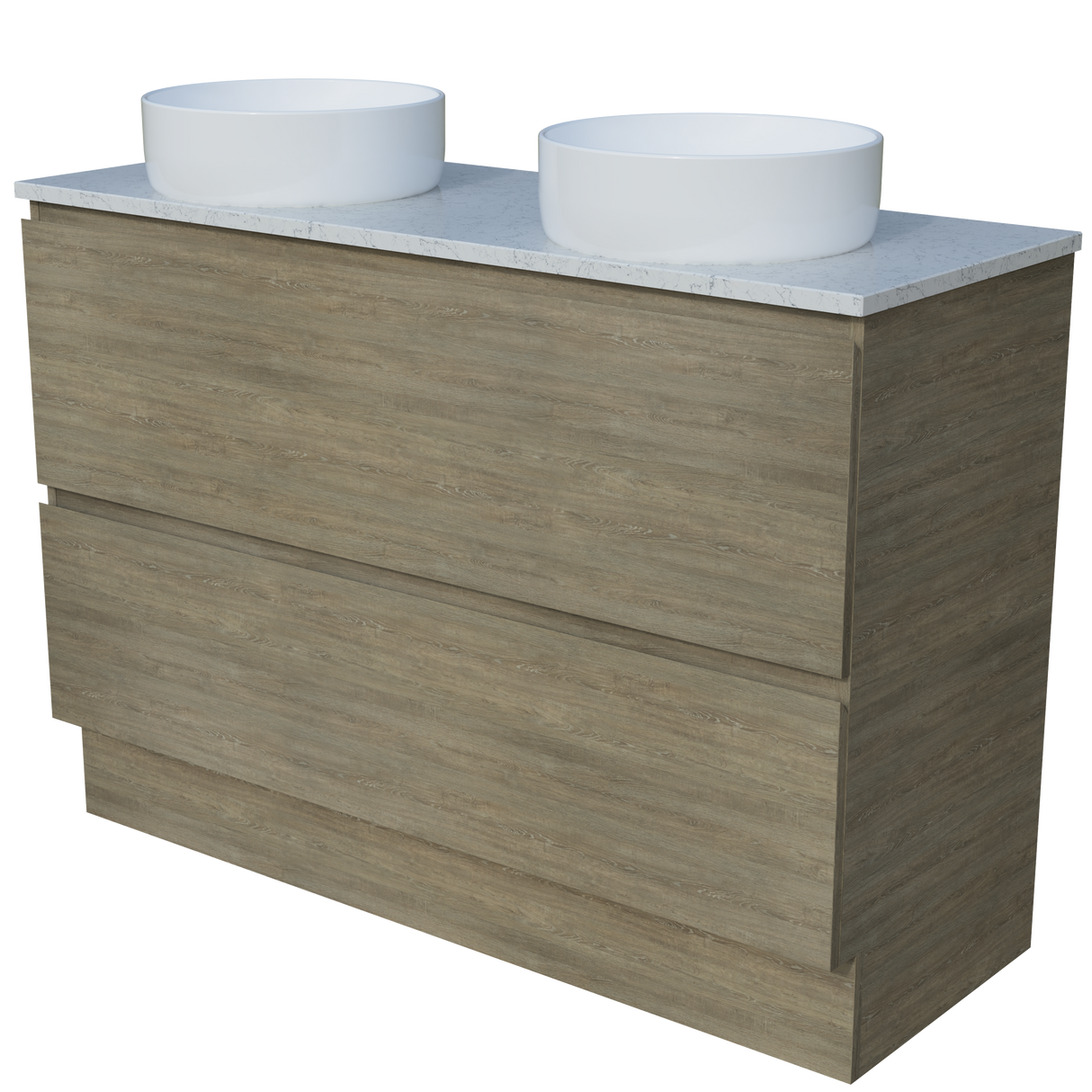 Nevada Plus Vanity 1200mm Double White Gloss Above Counter Basins SilkSurface Top Floor standing (NEVP-V-1200-D-SSA-F)