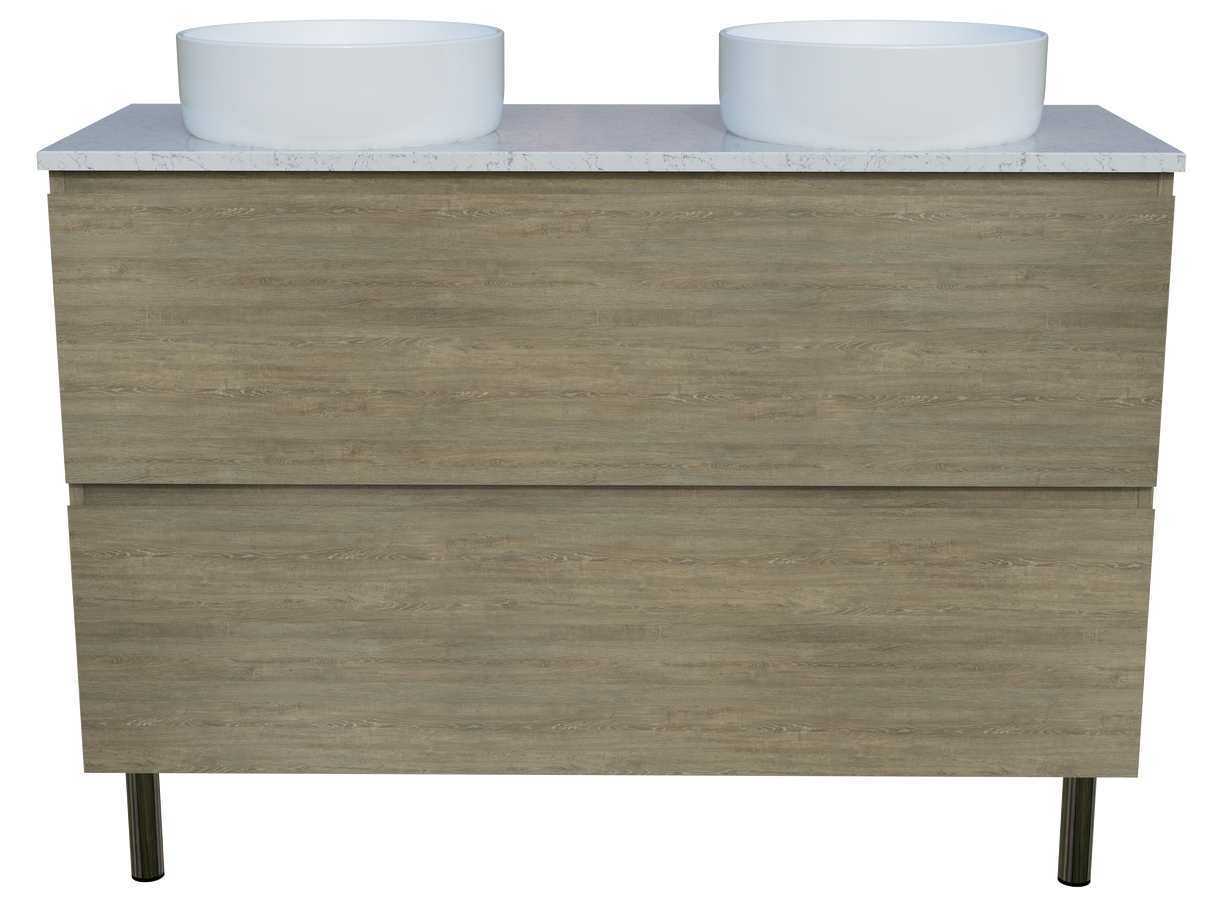 Nevada Plus Vanity 1200mm Double White Gloss Above Counter Basins SilkSurface Top On Legs (NEVP-V-1200-D-SSA-L)