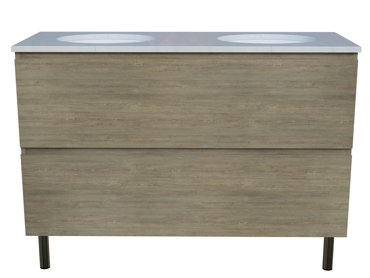 Nevada Plus Vanity 1200mm Double White Gloss Under Counter Basins SilkSurface Top On Legs (NEVP-V-1200-D-SSU-L)