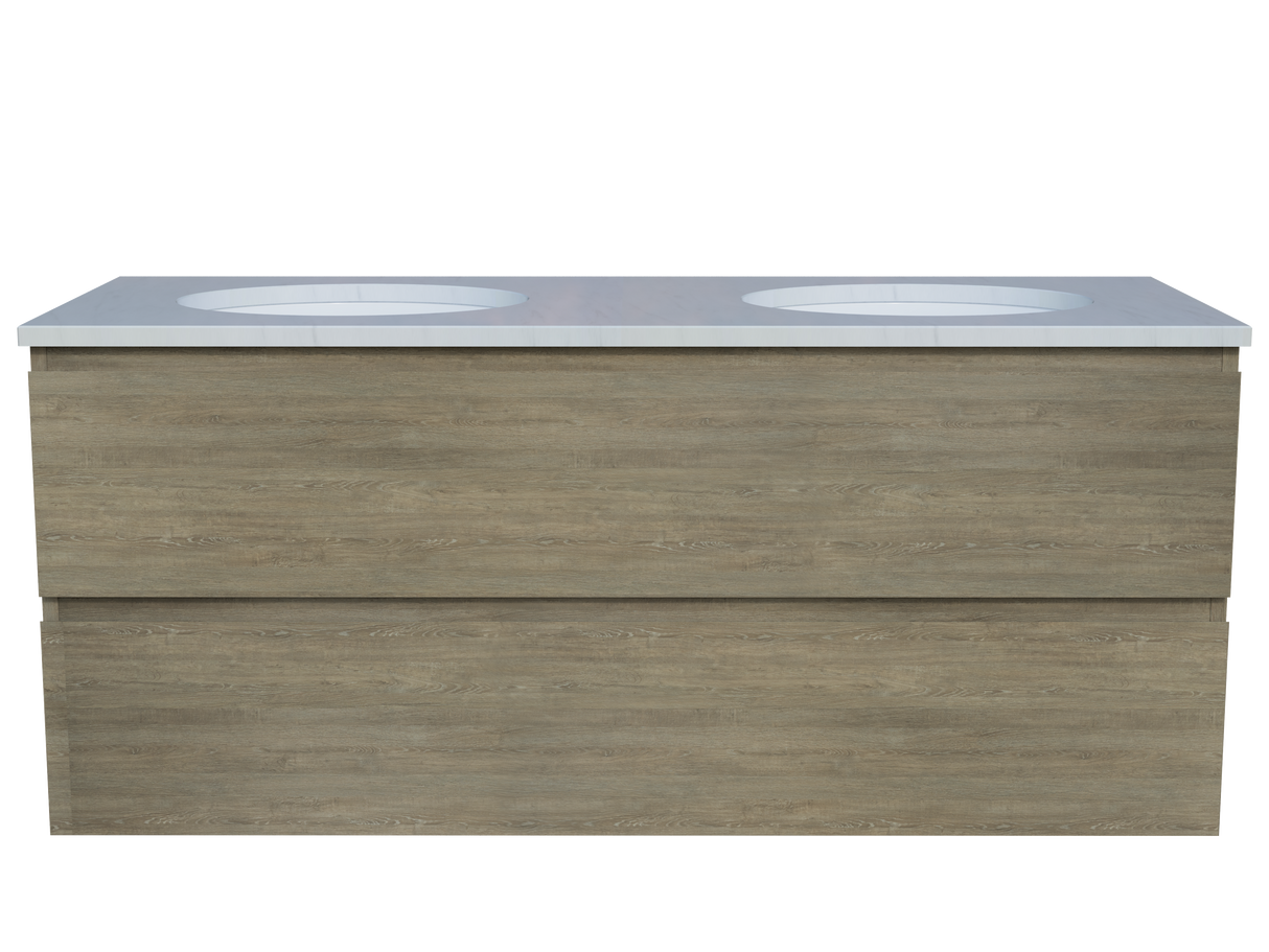 Nevada Plus Vanity 1200mm Double White Gloss Under Counter Basins SilkSurface Top Wall hung (NEVP-V-1200-D-SSU-W)