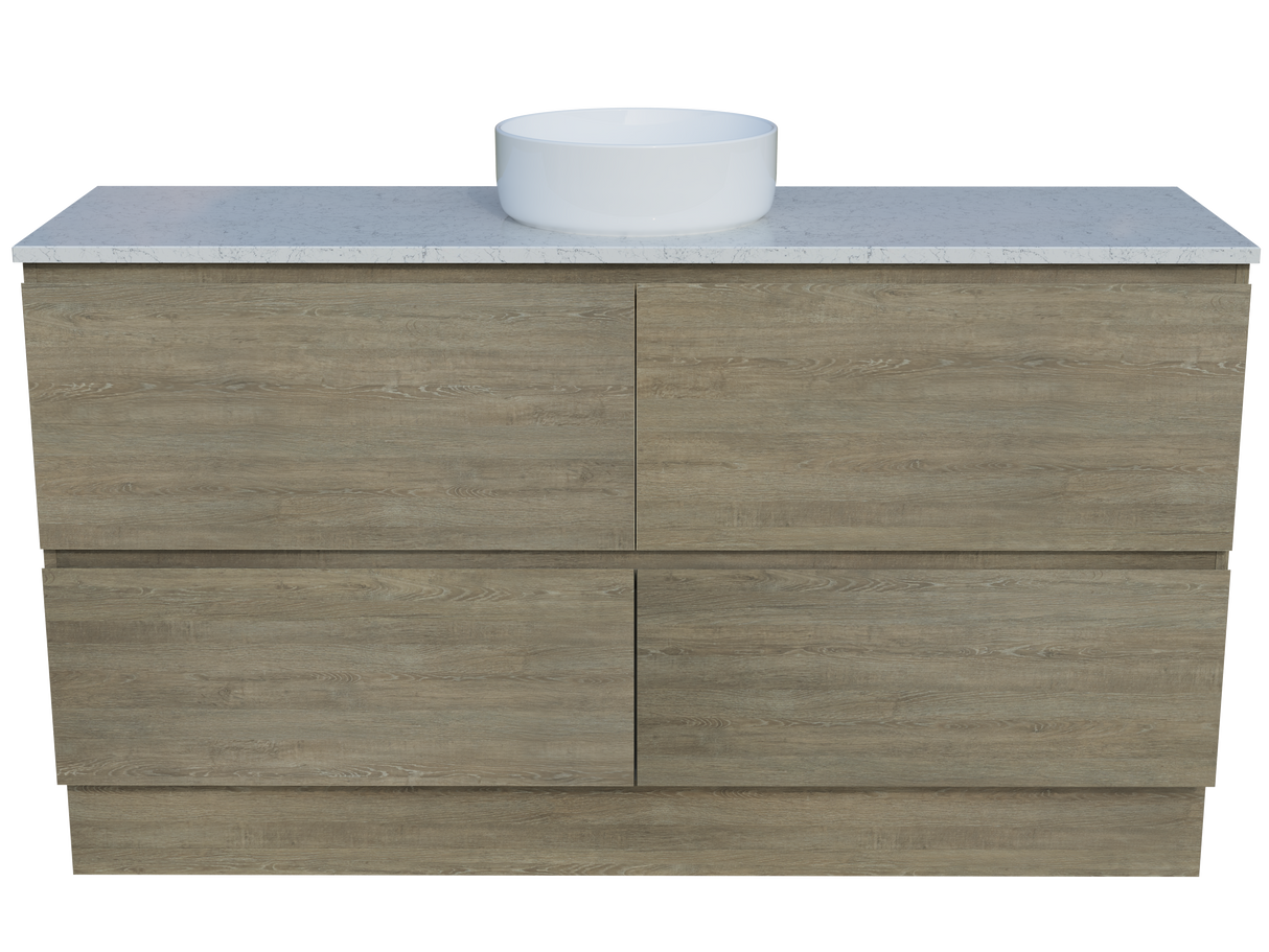 Nevada Plus Vanity 1500mm Centre White Gloss Above Counter Basin SilkSurface Top Floor standing (NEVP-V-1500-C-SSA-F)