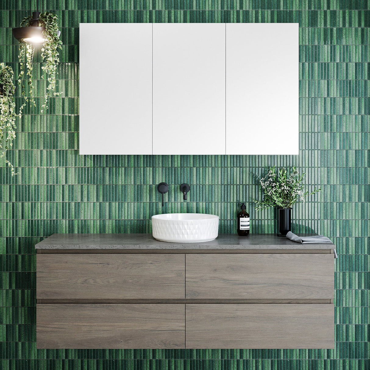Nevada Plus Vanity 1500mm Centre White Gloss Above Counter Basin SilkSurface Top Wall hung (NEVP-V-1500-C-SSA-W)