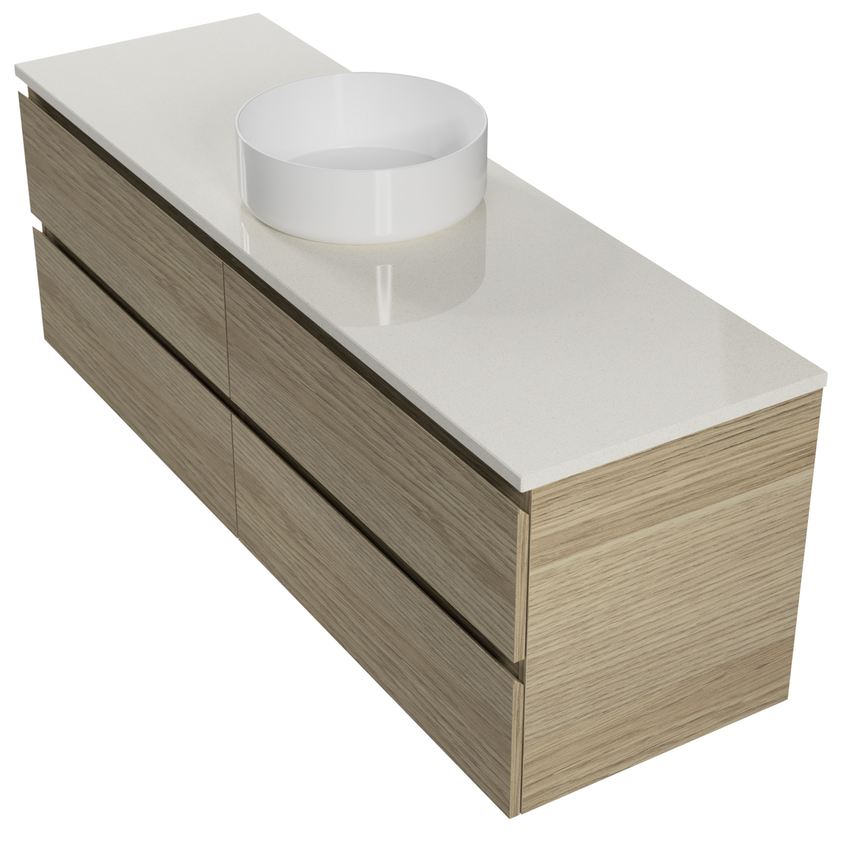 Nevada Plus Vanity 1500mm Centre White Gloss Above Counter Basin SilkSurface Top Wall hung (NEVP-V-1500-C-SSA-W)