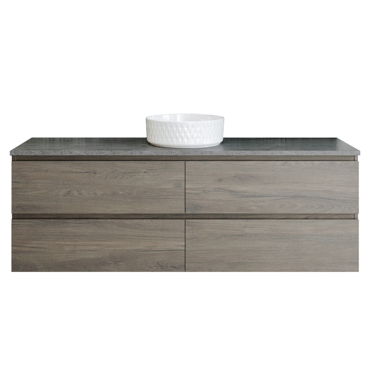Nevada Plus Vanity 1500mm Centre White Gloss Above Counter Basin SilkSurface Top Wall hung (NEVP-V-1500-C-SSA-W)