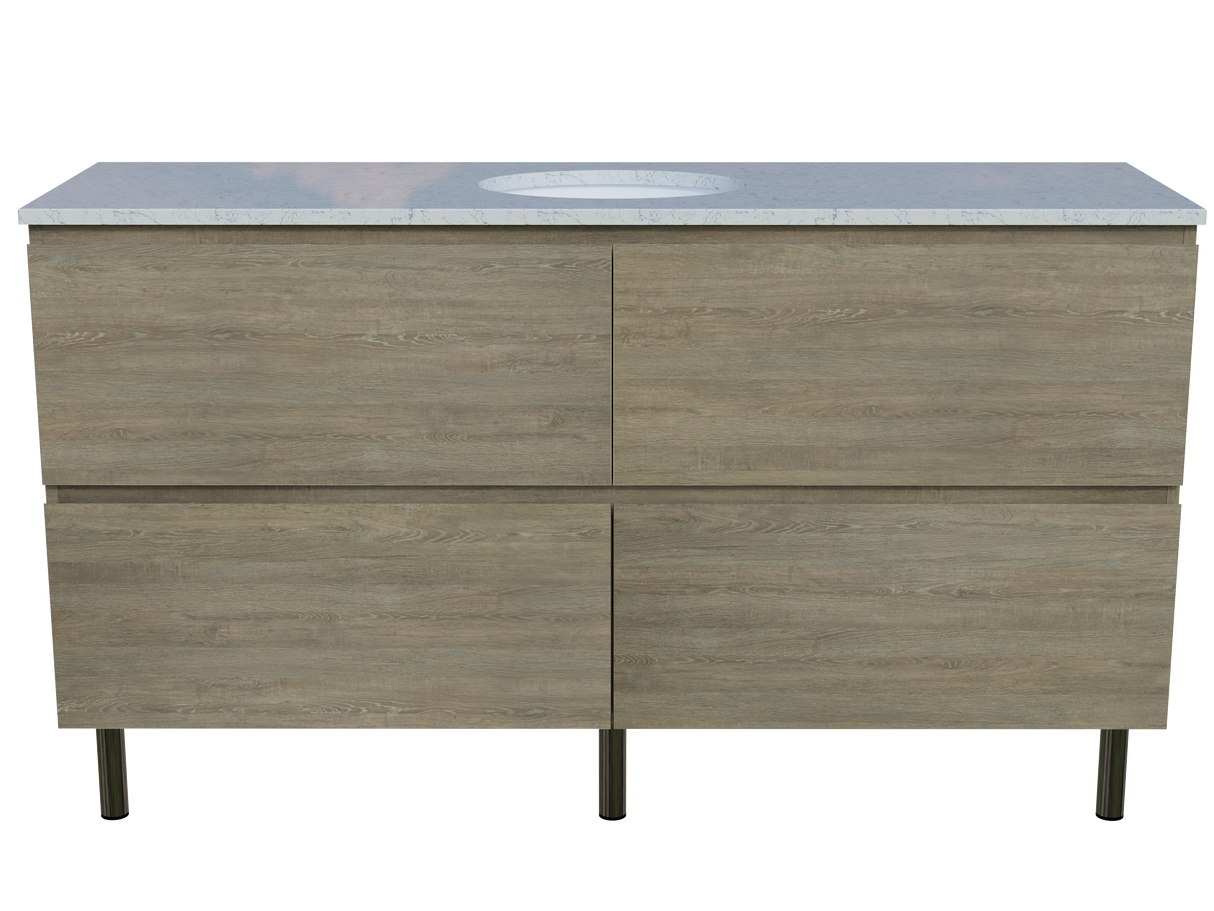 Nevada Plus Vanity 1500mm Centre White Gloss Under Counter Basin SilkSurface Top On Legs (NEVP-V-1500-C-SSU-L)