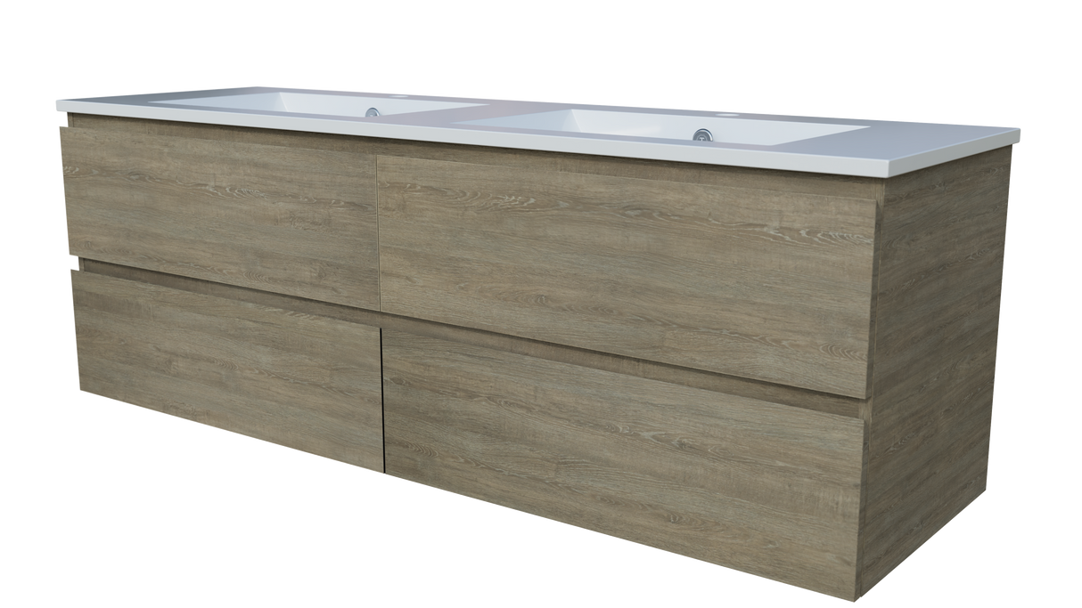 Nevada Plus Vanity 1500mm Double Bowl Alpha Top Wall hung (NEVP-V-1500-D-APH-W)