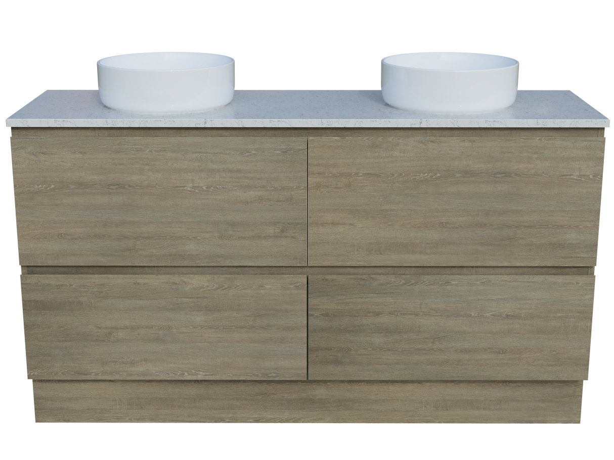 Nevada Plus Vanity 1500mm Double White Gloss Above Counter Basins SilkSurface Top Floor standing (NEVP-V-1500-D-SSA-F)