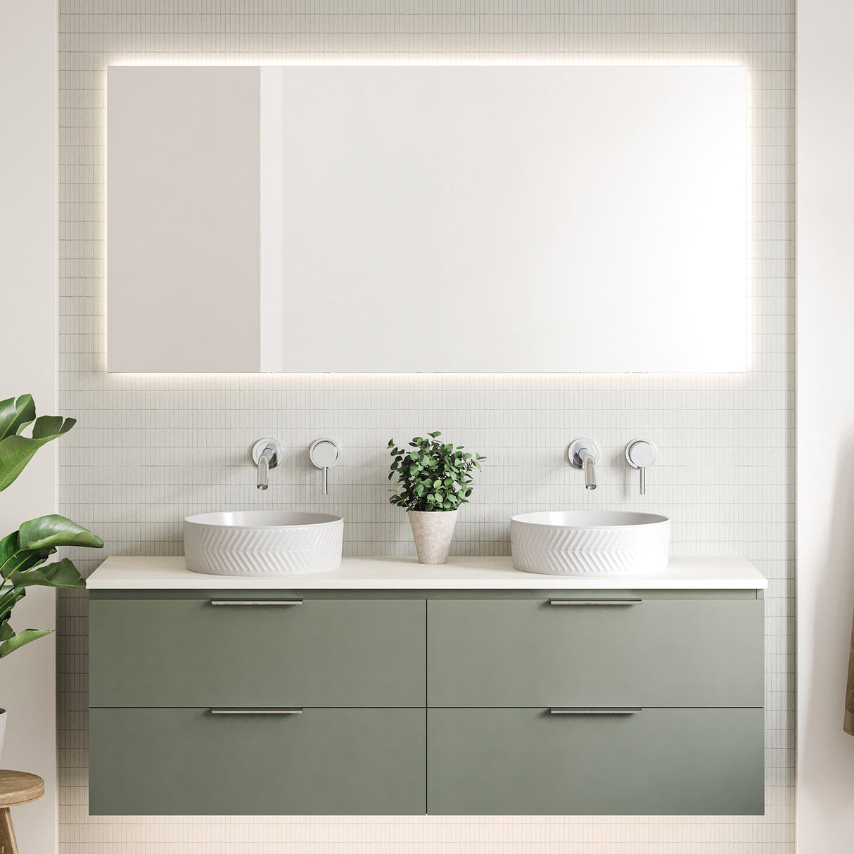 Nevada Plus Vanity 1500mm Double White Gloss Above Counter Basins SilkSurface Top Wall hung (NEVP-V-1500-D-SSA-W)
