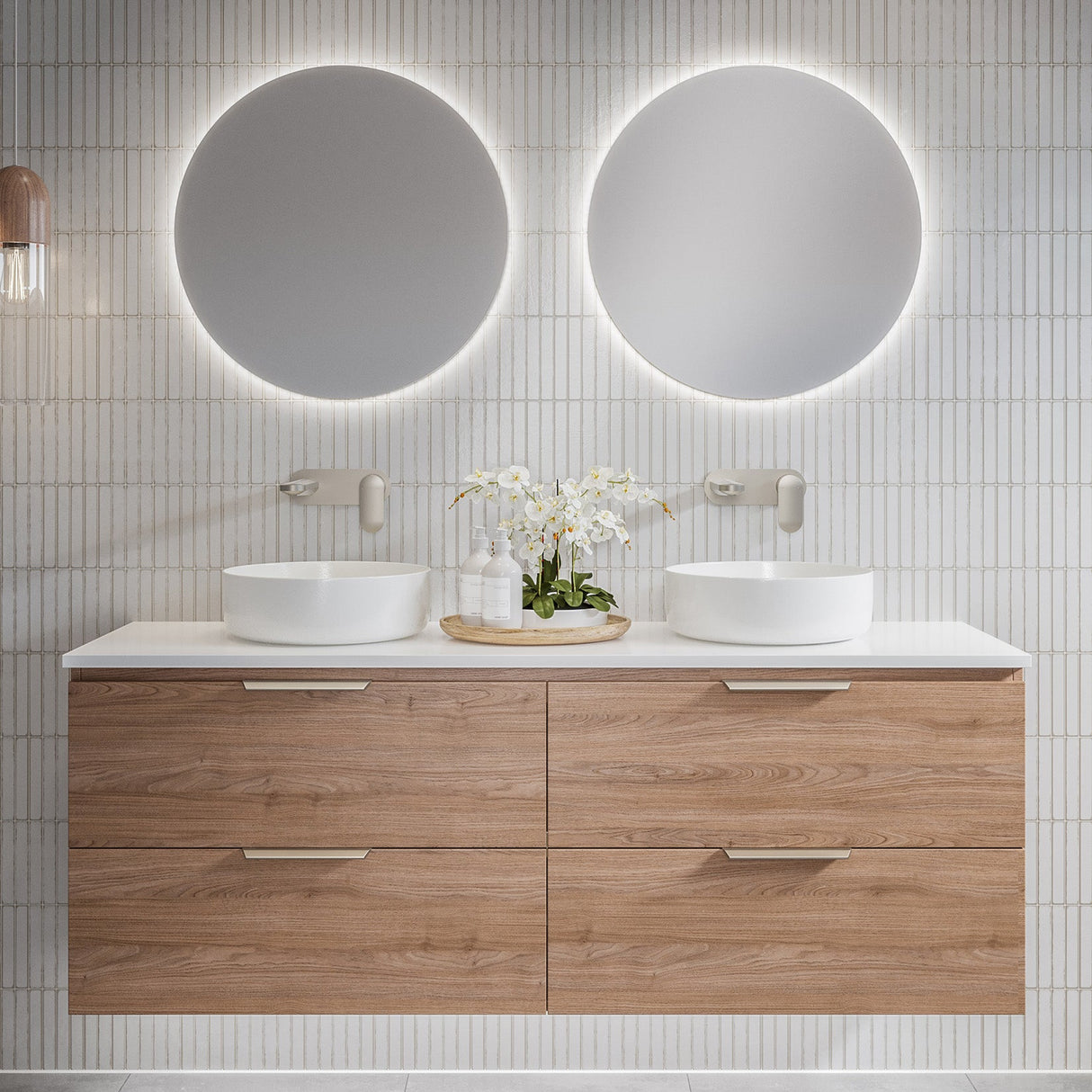 Nevada Plus Vanity 1500mm Double White Gloss Above Counter Basins SilkSurface Top Wall hung (NEVP-V-1500-D-SSA-W)