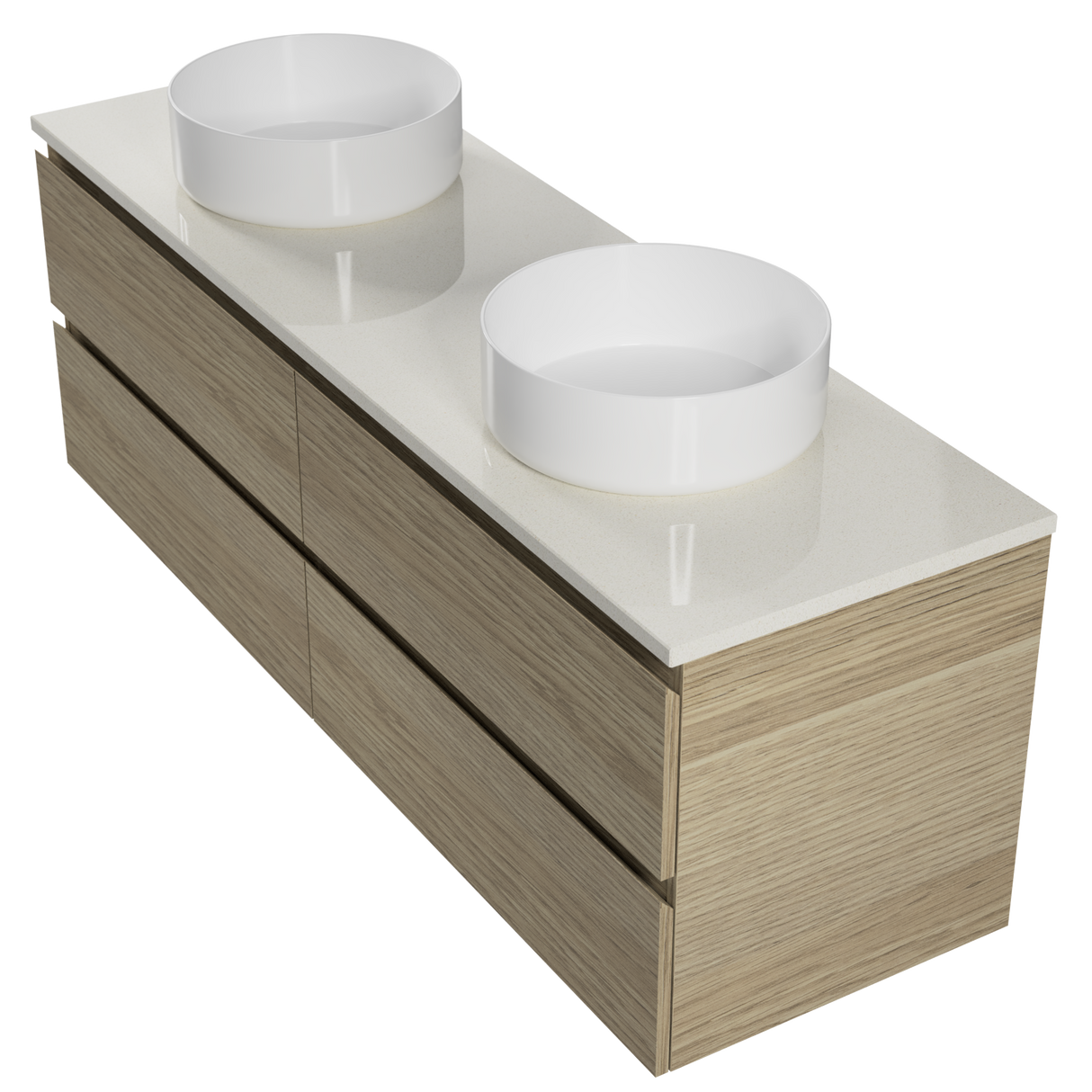 Nevada Plus Vanity 1500mm Double White Gloss Above Counter Basins SilkSurface Top Wall hung (NEVP-V-1500-D-SSA-W)