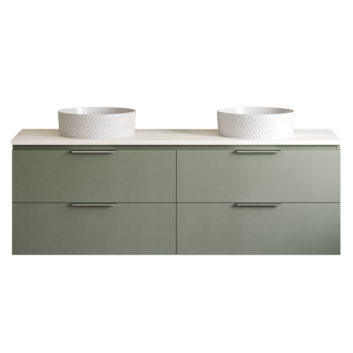 Nevada Plus Vanity 1500mm Double White Gloss Above Counter Basins SilkSurface Top Wall hung (NEVP-V-1500-D-SSA-W)