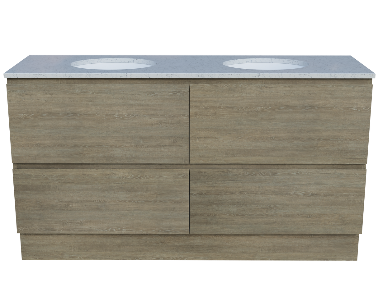 Nevada Plus Vanity 1500mm Double White Gloss Under Counter Basins SilkSurface Top Floor standing (NEVP-V-1500-D-SSU-F)